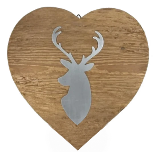 Cuore con cervo lungo — decorazione artigianale Gusat